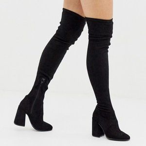 ASOS DESIGN Korey heeled thigh high boots in black
